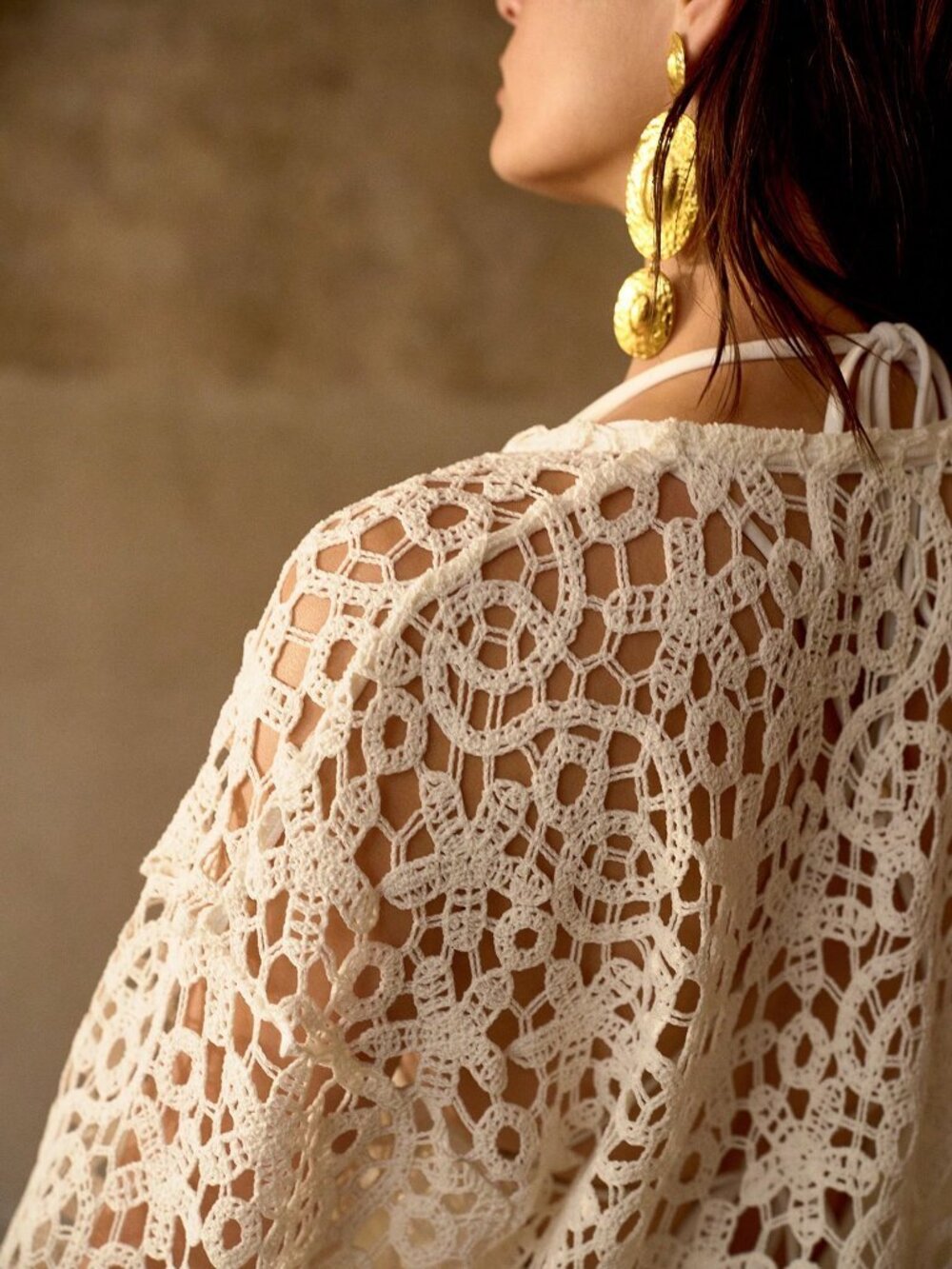 Beige Women's Loose Floral Embroidered Tassel Beach Cover Up Cardigan - Picture 8 of 8